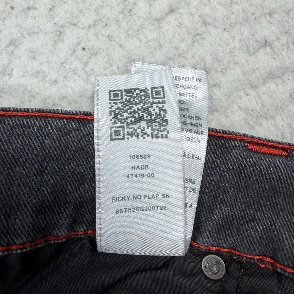 True Religion Jeans Men's 38 Black Ricky Relaxed Straight Distressed 38x33